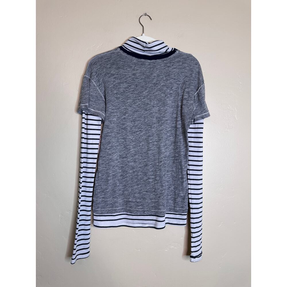 NWT Free People Two Fer Stripe Turtleneck Heater Grey Combo Layered Top Medium - Picture 5 of 7